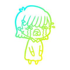cold gradient line drawing cartoon girl crying