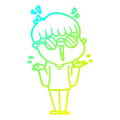 cold gradient line drawing cartoon boy wearing spectacles