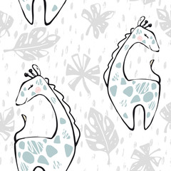Giraffe baby girl cute seamless pattern. Sweet zoo print. Cool african animal illustration for nursery, playroom, t-shirt