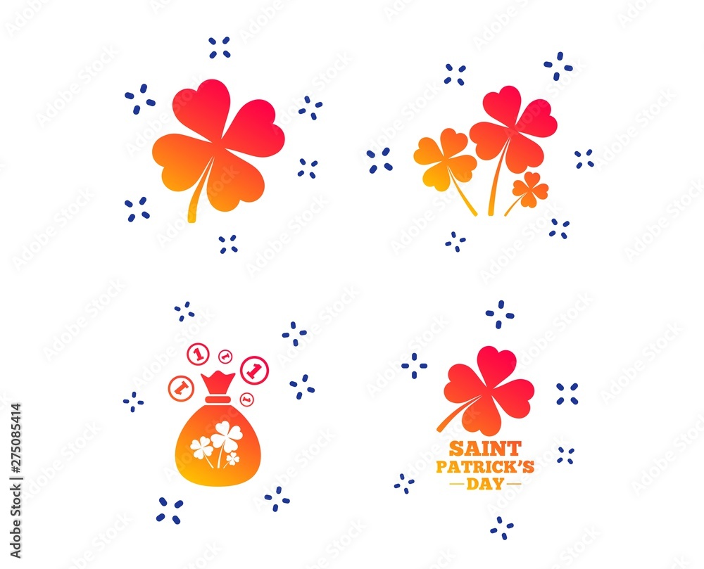 Aufkleber saint patrick day icons. money bag with clovers and coins sign. symbol of good luck. random dynamic 
