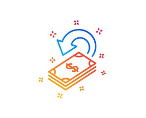 Cashback line icon. Dollar payment sign. Finance symbol. Gradient design elements. Linear cashback icon. Random shapes. Vector