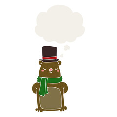 cartoon bear and thought bubble in retro style