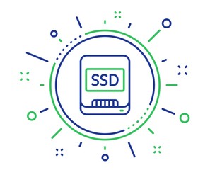 Fototapeta premium Ssd line icon. Computer memory component sign. Data storage symbol. Quality design elements. Technology ssd button. Editable stroke. Vector
