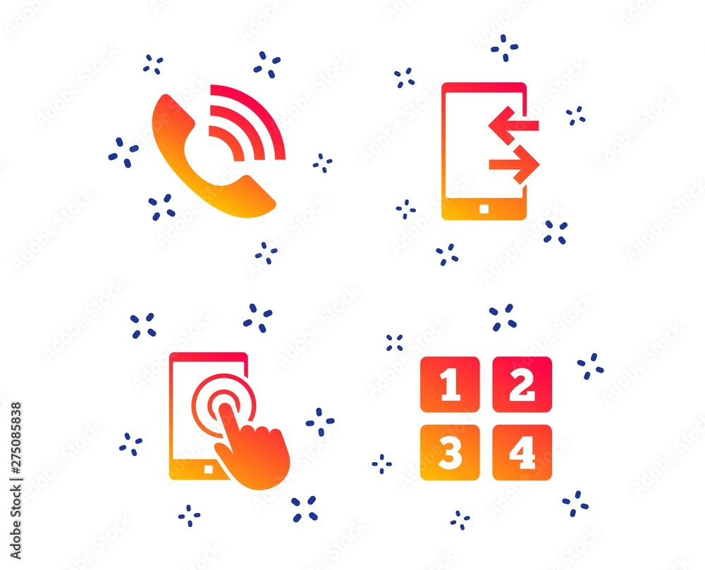 Poster phone icons. touch screen smartphone sign. call center support symbol. cellphone keyboard symbol. in
