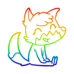 rainbow gradient line drawing happy cartoon fox