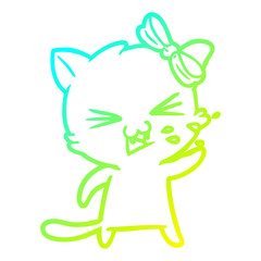 cold gradient line drawing cartoon cat