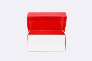 white and red decorative cardboard box on white background