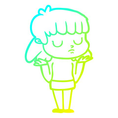 cold gradient line drawing cartoon indifferent woman