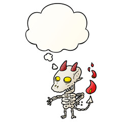 cartoon spooky demon and thought bubble in smooth gradient style