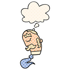 cartoon man with mustache and thought bubble in comic book style