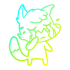 cold gradient line drawing crying fox cartoon