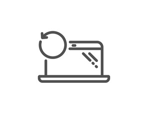 Recovery laptop line icon. Backup data sign. Restore smartphone information symbol. Quality design element. Linear style recovery laptop icon. Editable stroke. Vector