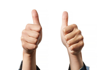 Woman holding two thumbs up into the air