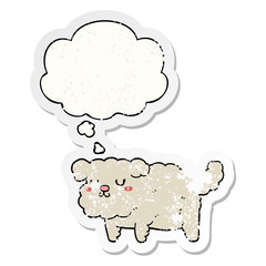 cartoon dog and thought bubble as a distressed worn sticker