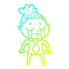 cold gradient line drawing cartoon crying woman