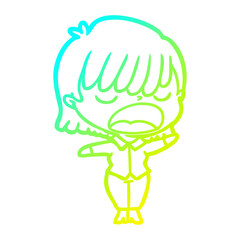 cold gradient line drawing cartoon woman talking loudly