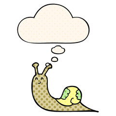 cute cartoon snail and thought bubble in comic book style