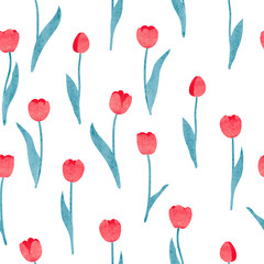 Seamless watercolor floral pattern. Tulips vector illustration.
