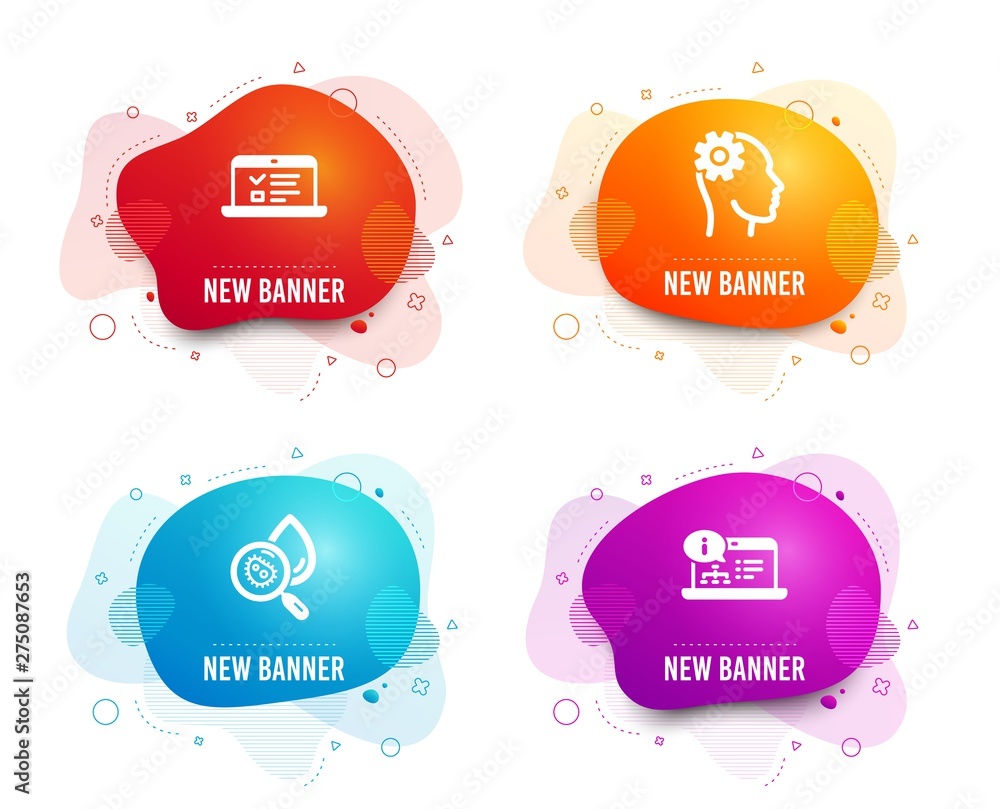 Poster liquid badges. set of web lectures, engineering and water analysis icons. online documentation sign.