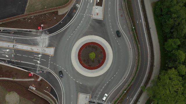 Cinematic Bird Eye View Aerial of Roundabout on E39 European Route Highway and Entrance to Rogfast Tunnel in Stavanger Norway