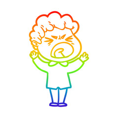 rainbow gradient line drawing cartoon furious man
