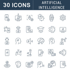 Fototapeta na wymiar Set Vector Line Icons of Artificial Intelligence