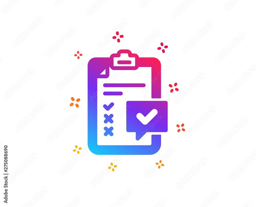 Poster checklist icon. survey report sign. business review symbol. dynamic shapes. gradient design checklis