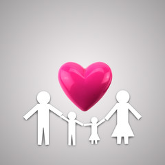 family paper cut with pink heart health concept 