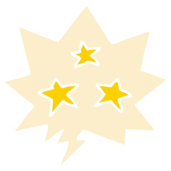 cartoon stars and speech bubble in retro style