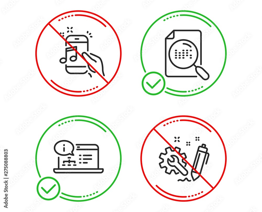 Poster do or stop. online documentation, search file and music phone icons simple set. engineering sign. we
