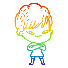 rainbow gradient line drawing cartoon happy woman