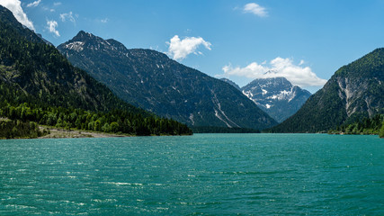 lake plansee in austrian alps, tyrol, austria