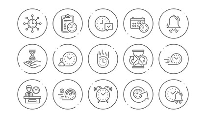 Time line icons. Calendar, Time management and Delivery. Hourglass linear icon set. Line buttons with icon. Editable stroke. Vector