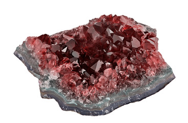 red ruby in geode on white