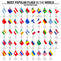 Collection of desk flags, most popular world flags