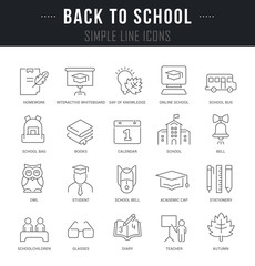 Set Vector Line Icons of Back to School