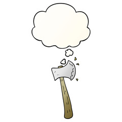 cartoon axe and thought bubble in smooth gradient style
