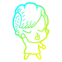 cold gradient line drawing cartoon pretty hipster girl