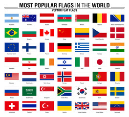 Collection of flags, most popular world flags