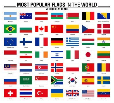 Collection of flags, most popular world flags