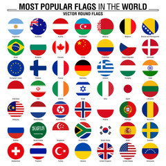 Collection of round flags, most popular world flags