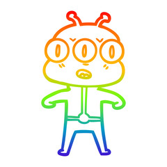 rainbow gradient line drawing cartoon three eyed alien