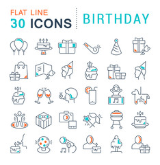 Set Vector Line Icons of Birthday