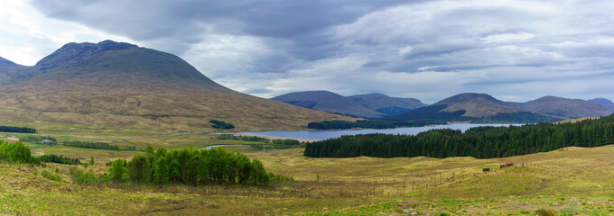 Panoramic image from viewpoint from Glen coe in gloomy day , Scotland