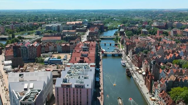 Aerial view of Gdansk old town in summer scenery, Poland