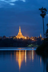 Shwedagon Pagoda, Burma with beautiful evening Light: the beautiful golden pagoda in Yangon City, the oldest historical pagoda in Burma and the world