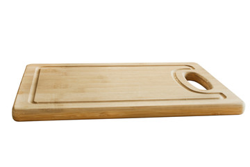 Wooden kitchen cutting board isolated on white background. Bamboo cutting board.