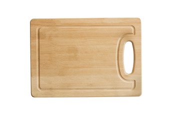Wooden kitchen cutting board isolated on white background. Bamboo cutting board.
