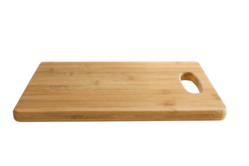 Wooden kitchen cutting board isolated on white background. Bamboo cutting board.