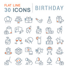 Fototapeta premium Set Vector Line Icons of Birthday